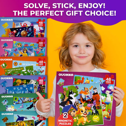 QUOKKA Magnetic Puzzles for Toddlers 3-4 - 2x48 Travel Puzzle Games for Kids Ages 3-5 Years Old - Car Activities Toy for Boys and Girls 4-6 yo - Cats & Dogs Learning Magnet for Road Trip