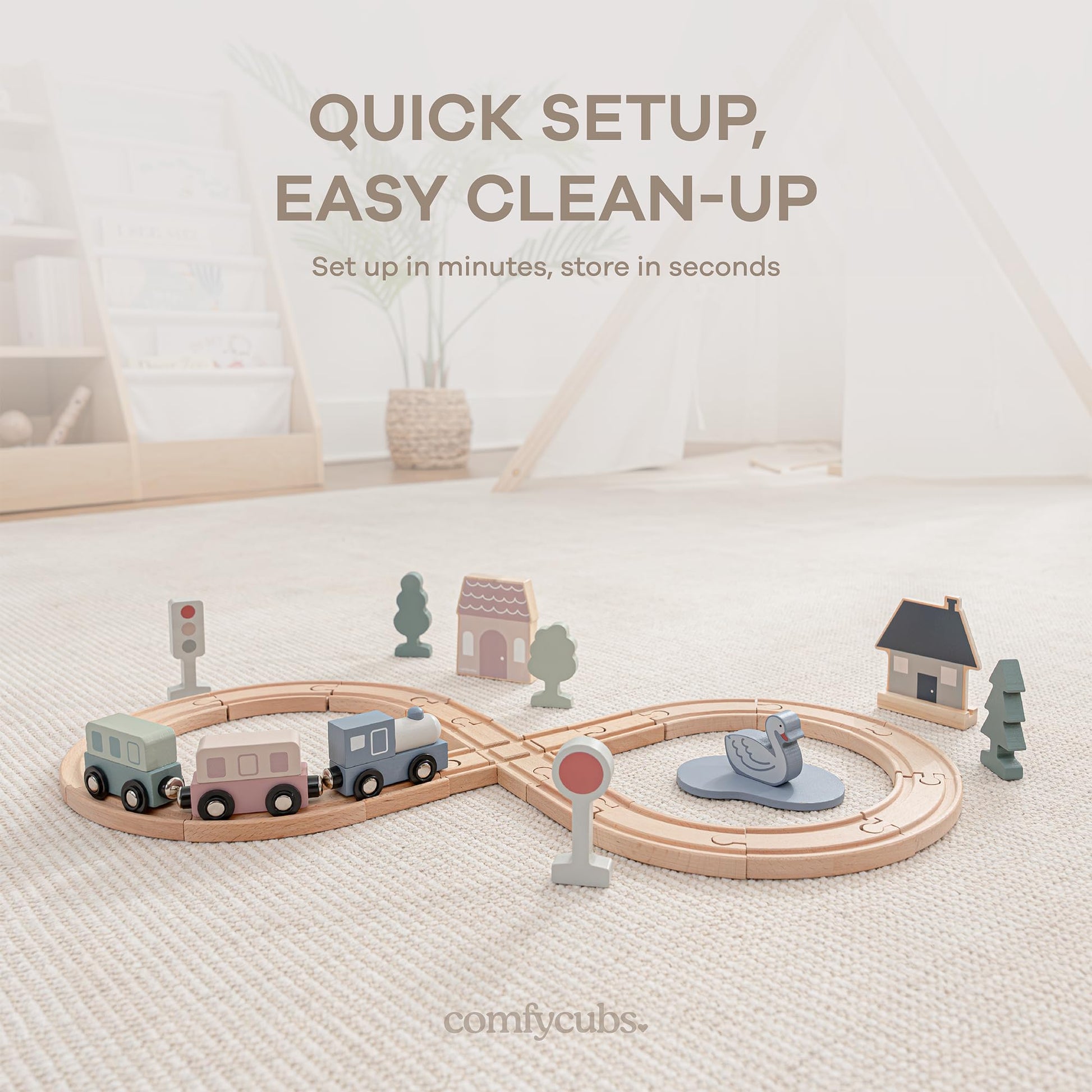 Comfy Cubs 30-Piece Wooden Train Set for Toddlers Ages 1+, Fun & Eco Friendly Toddler Train Set