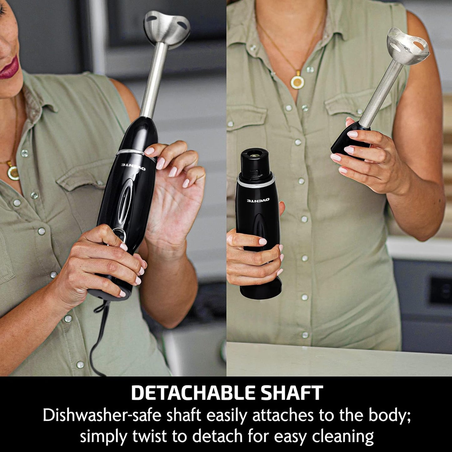 OVENTE Immersion Hand Blender, 300W Electric Handheld Portable Stick Mixer with 2 Mixing Speed and