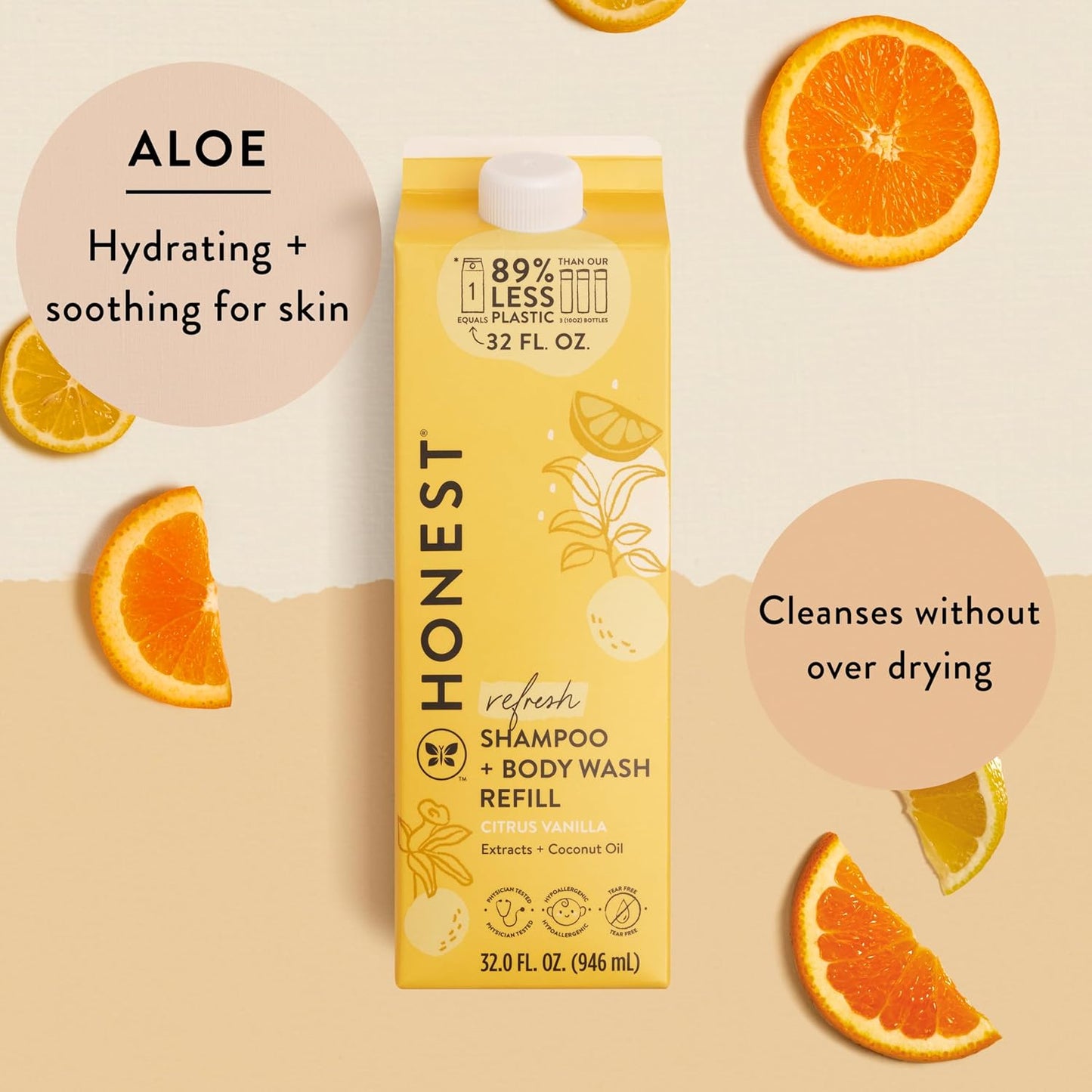 The Honest Company 2-in-1 Cleansing Shampoo + Body Wash Refill Carton | Gentle for Baby | Naturally