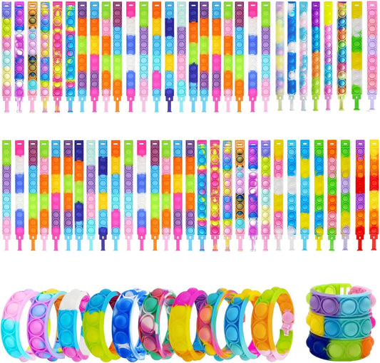 50pcs pop Random Bracelet,Pop Bubble Fidget Sensory Toys, Pop Toy Bulk for Party Favor, Classroom Student Prizes Easter Basket Goodie Bag Stuffers Christmas Valentine Gift for Kid