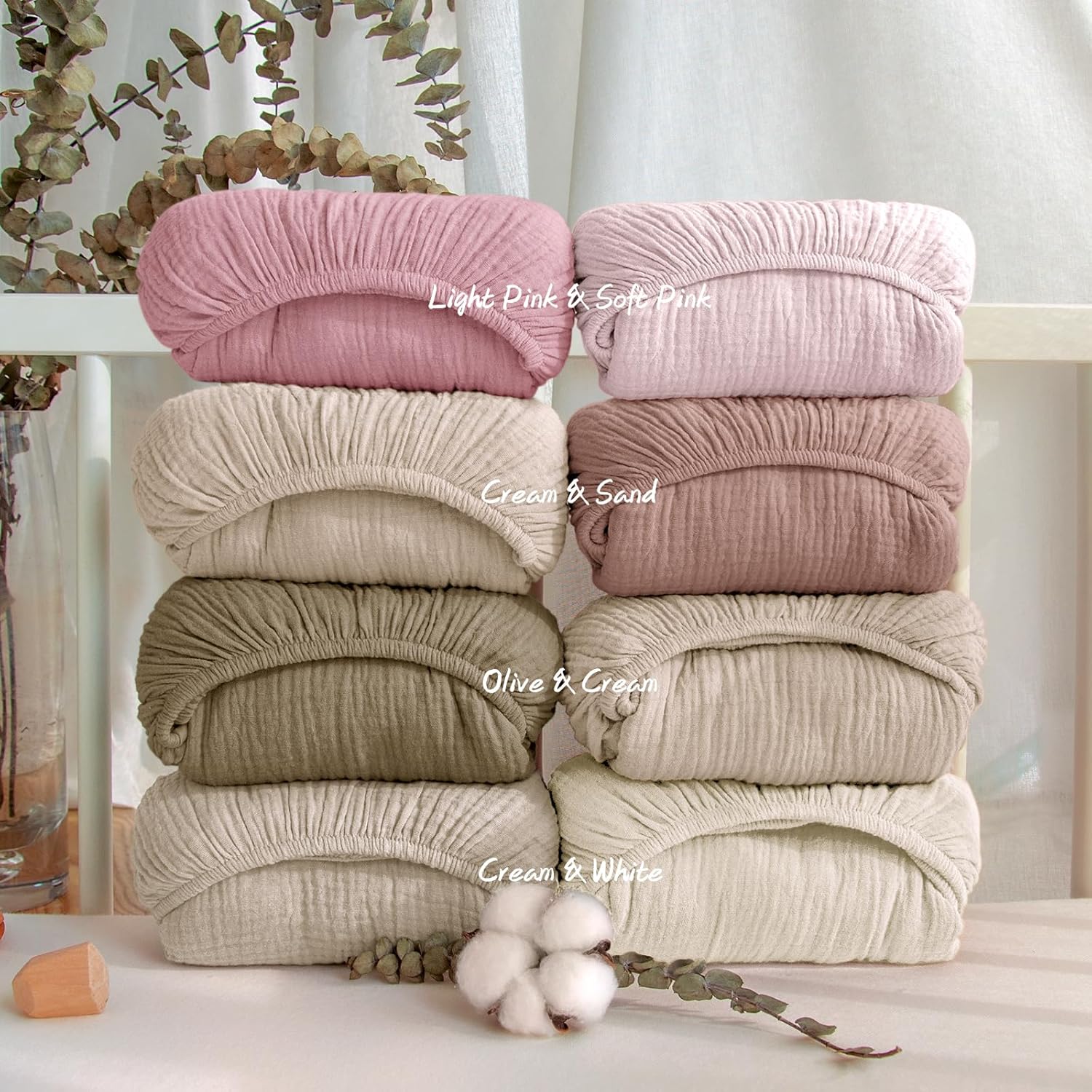 lulumoon Mini Crib Sheets Muslin: Soft Cotton Fitted Mini Crib Mattress Sheets for Boys and Girls