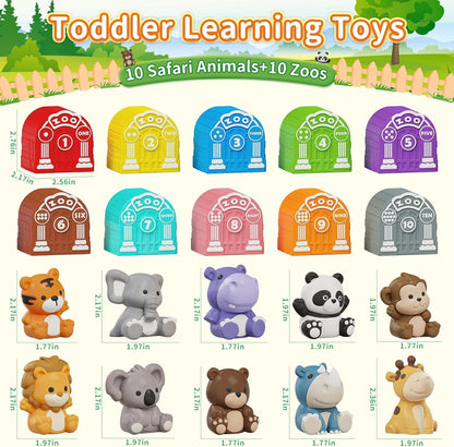 Learning Toy for Toddlers 1 2 3 Year Old, Montessori Educational Counting, Matching & Sorting Sensory Toys, 10 Safari Animals & 10 Zoos, Birthday Easter Gift for Baby Boy Girl Age 12-18 Months