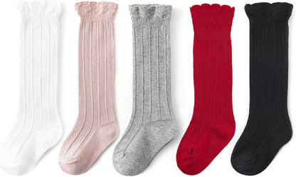 Zando Baby Knee High Socks - Infant to Toddler, Cotton Ruffle Socks, Warm Girls & Boys Long Stockings, 3-6 Pairs