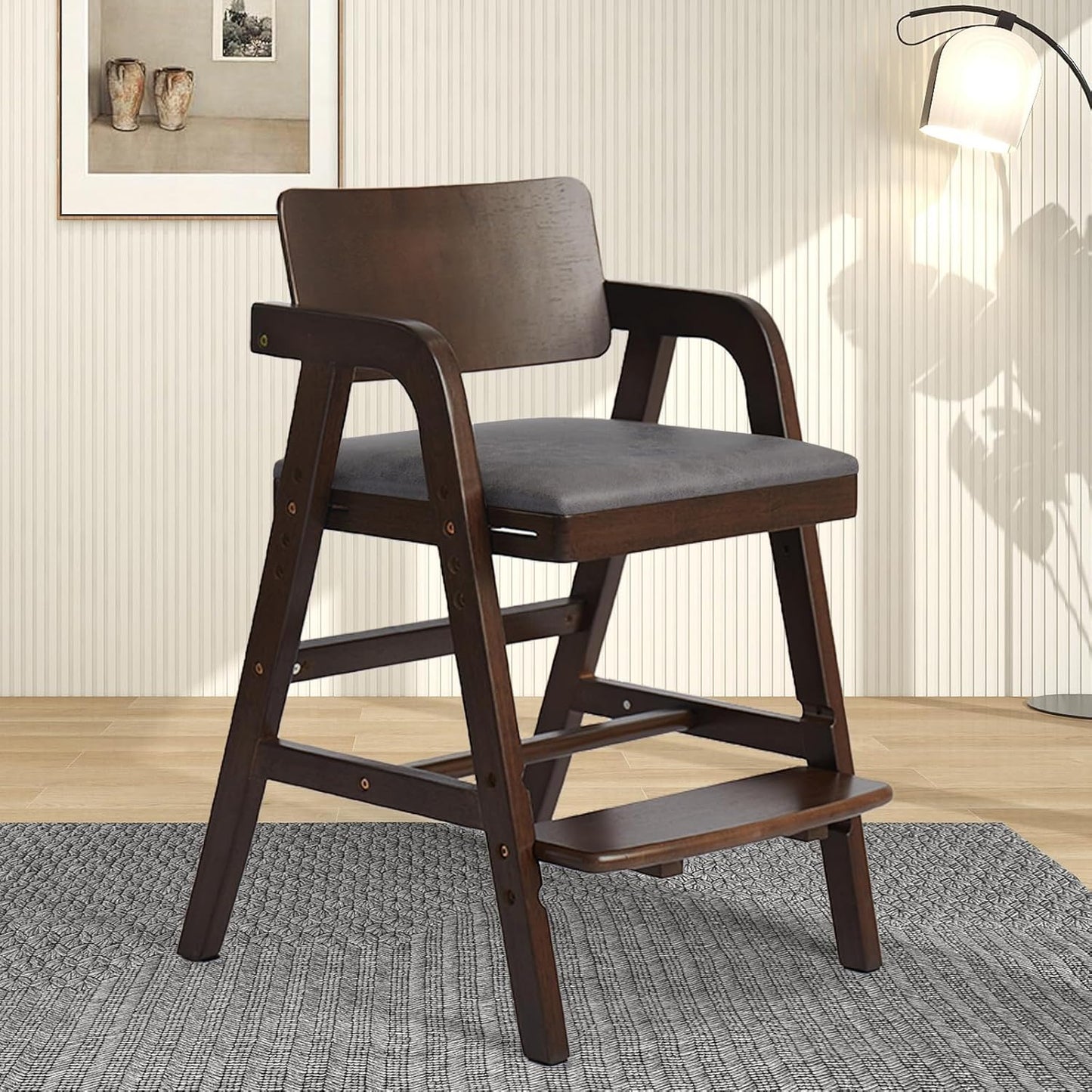 Solid Wood High Chair for Toddlers to Teens, Adjustable Height Toddler Dining Chair, Easy to Clean