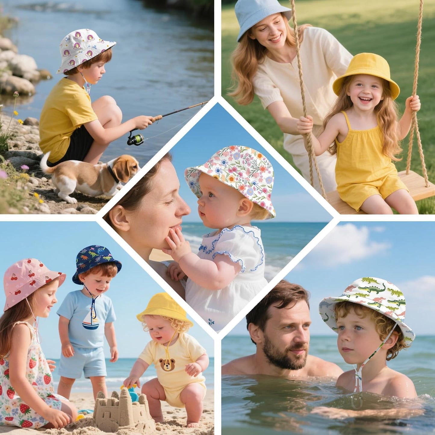 Baby Sun Hat 0-6 Years Toddler Boys Girls Adjustable Bucket Hats Kids Bucket Hats UPF 50+ Wide Brim Beach Swim Pool