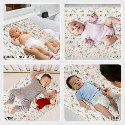 Vegan Leather Baby Changing Mat - Wipeable Portable Changing Pad, Foldable Travel Changing Mat for Baby, Newborns Toddlers Shower Gifts (Floral,20"*28")