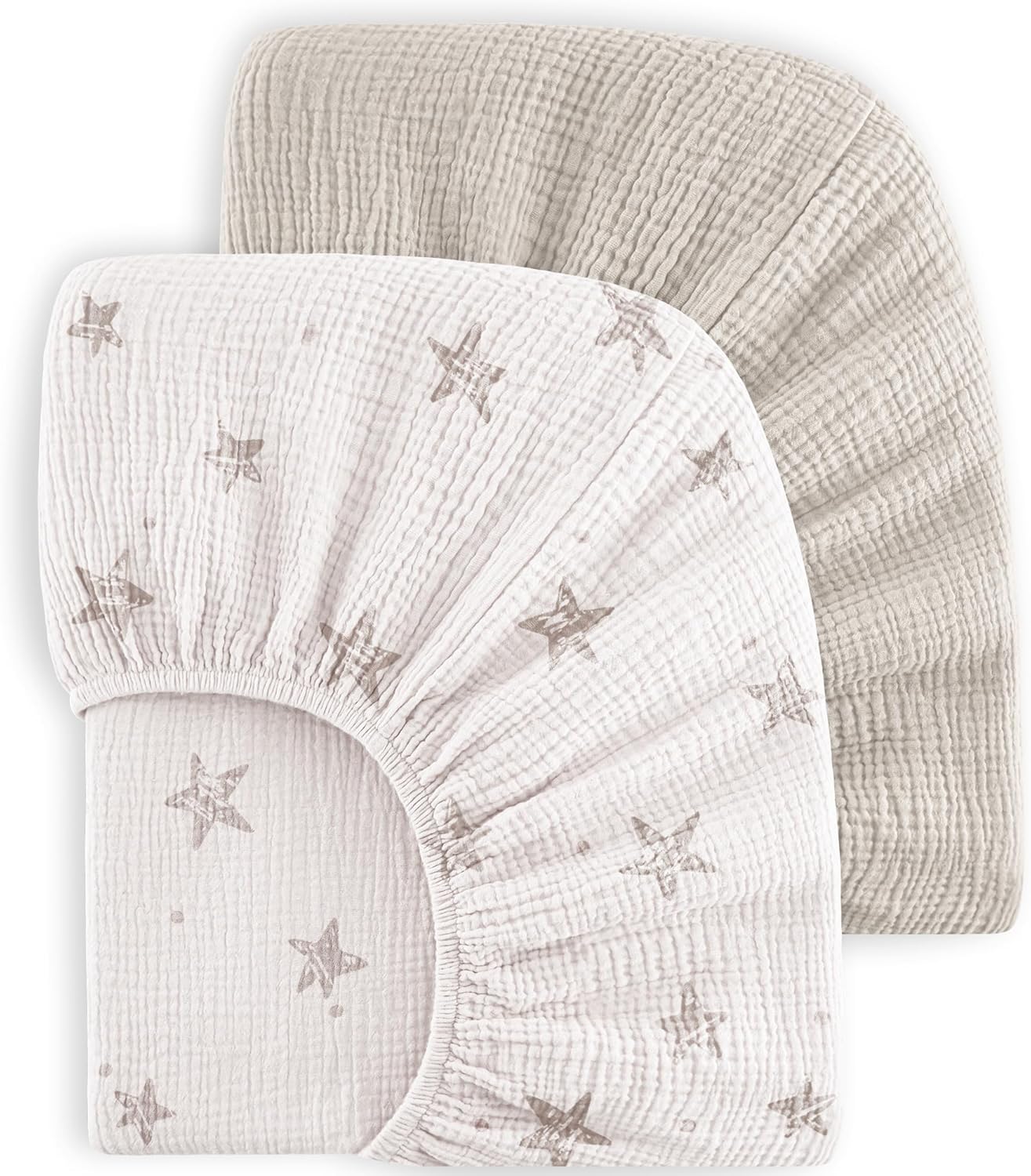 Bearmoss Muslin Crib Sheets - 100% Cotton Baby Crib Sheets Fitted for Standard Crib Mattress &