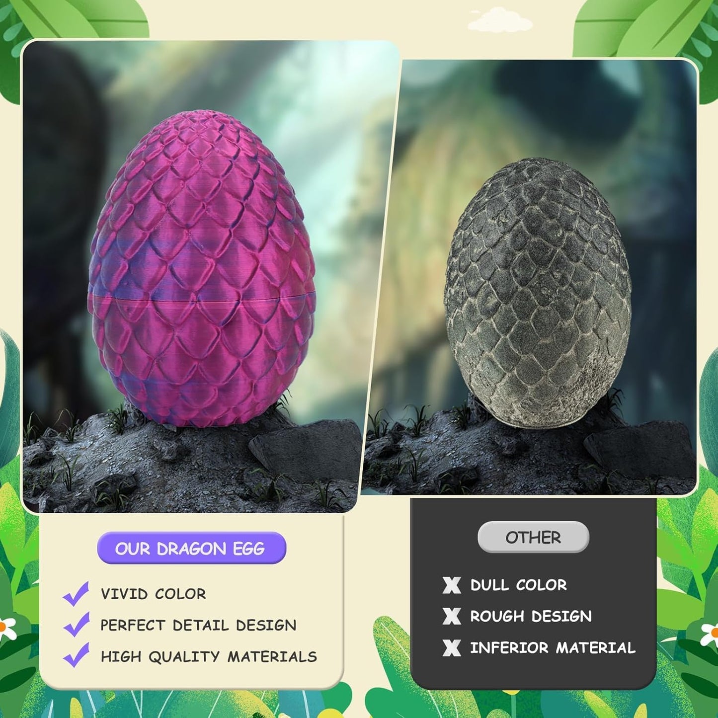 3D Printed Dragon in Eggs 12in Articulated Dragon Crystal Dragon Fidget Toy with Dragon Eggs Flexible Executive Desk Toys Home Office Decor (Laser-Purple)