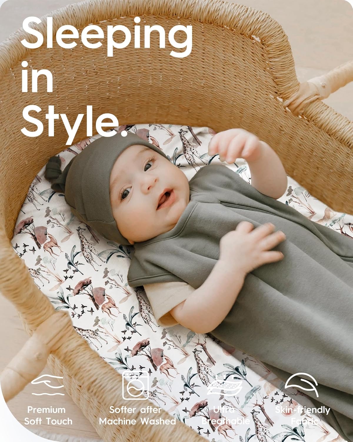 Bassinet Sheets for Baby Girl, TotBasic Silky Soft Universal Bassinet Fitted Sheet, Compatible with Halo, Mika Micky, Baby Delight, Dream On Me, Maxi COSI and More Bassinet Mattress(Pink Safari)