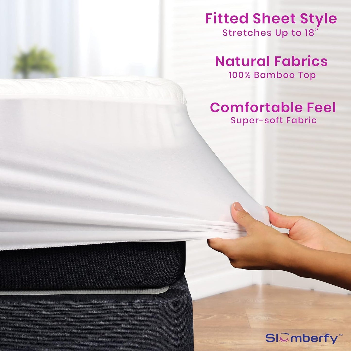 Waterproof Mattress Protector by Slumberfy | Hypoallergenic Bamboo Mattress Protector | Natural + Breathable Jacquard Fabric | Full Mattress Cover – 54x75”