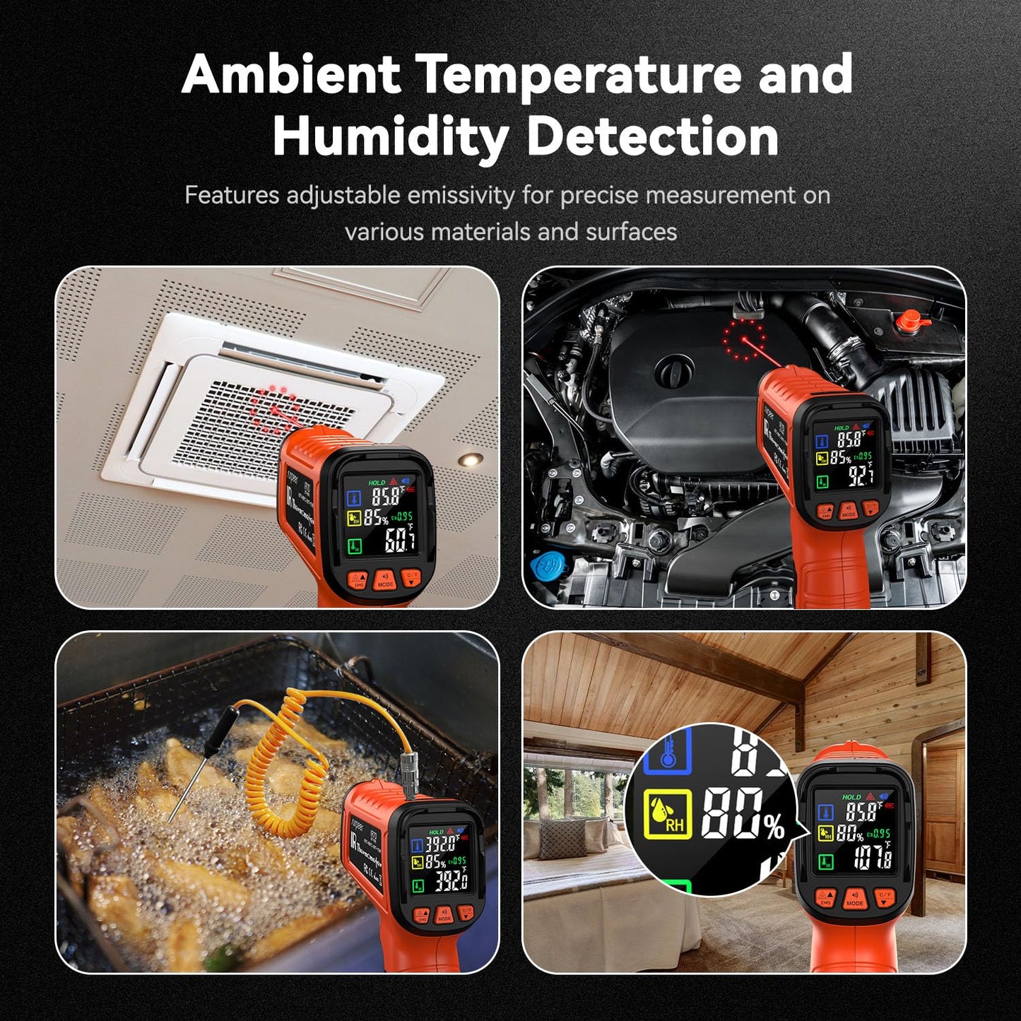 -58°F to 2732°F Infrared Thermometer Temperature Gun with Thermocouple Probe, 50:1 Laser