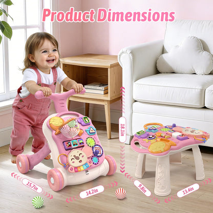 QDRAGON 3 in 1 Baby Walker and Activity Center for Girl 12-18 Months, Pink