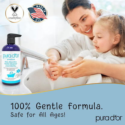 PURA D'OR 16 Oz Kids Wash - All-in-One Gentle Cleanser - USDA Biobased, Sulfate-Free, Tear-Less