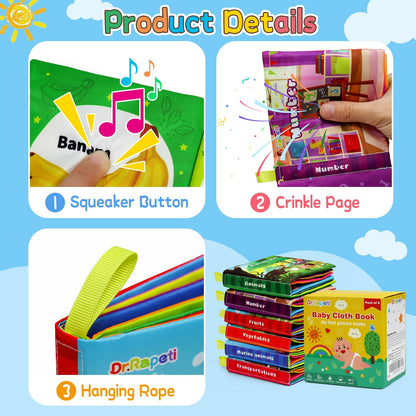 Dr.Rapeti 6 Pack Soft Books, Cloth Book, Bath Book, Baby Book, Crinkle Book