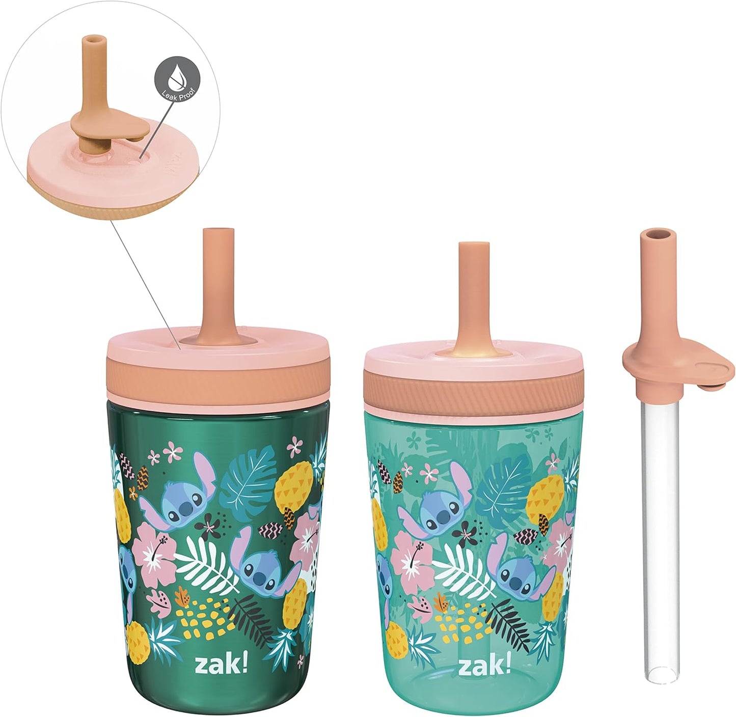 Zak Designs Disney Lilo and Stitch Kelso Tumbler Set, Leak-Proof Screw-On Lid with Straw, Bundle