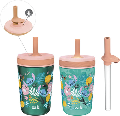 Zak Designs Disney Lilo and Stitch Kelso Tumbler Set, Leak-Proof Screw-On Lid with Straw, Bundle