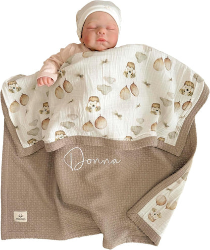 Personalized Baby Blanket with Name – Handmade 100% Organic Cotton Newborn Gift | Custom Knit