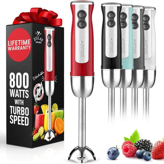 Zulay Immersion Stick Mixer Hand Blender - 800 Watts, Turbo Mode, 5-ft Power Electric Cord