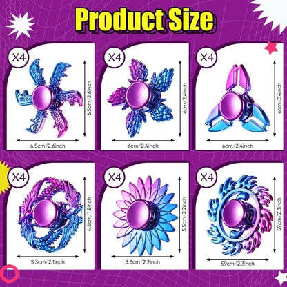 Woanger 24 Pcs Cool Spinners Metal Looking Spinner Toy Finger Spinners Toy Pack Stress Relief Hand Spinner for Adults Teens Anxiety Party Favor Stocking Stuffers Gift(Golden Purple)