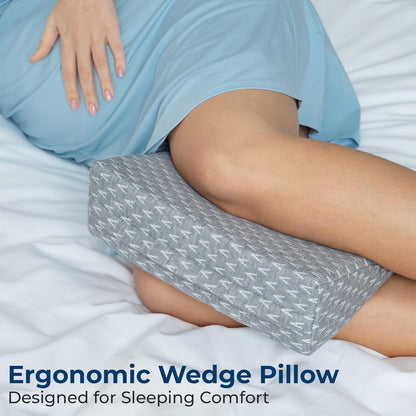 5 STARS UNITED Small Knee Pillow for Side Sleepers – Wedge Firm Foam Support for Belly, Back & Knees – Compact Maternity Cushion for Travel & Pregnancy Relief, Gray