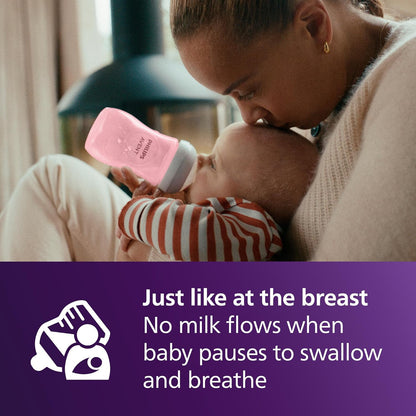 Philips Avent Natural Baby Bottles with Natural Response Nipples (Medium Flow, Flow 3), 9oz, Pink