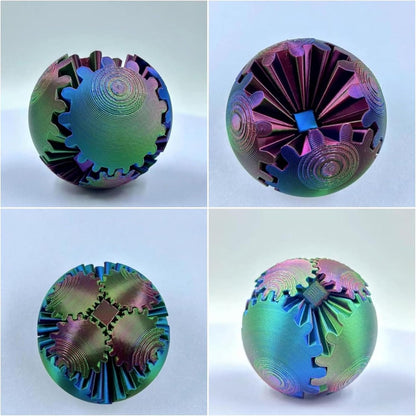 Gear Ball for ADHD 3D Printed Gear Ball Spin Ball Fidget Toy - Gearsphere Gear Ball for Stress and Anxiety Relaxing Fidget Ball - Ideal for Sensory Needs and Autism (Blue Green)