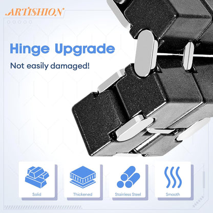 Fidget Cube, Zinc Aolly Metal Infinity Cube Fidget Desk Toy, Punk Style Design with Exquisite Case, Durable and Heavy Cool Gadgets, Adult Fidget Toys for Alleviate Stress and Anxiety(Black)