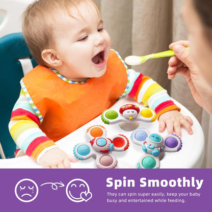 LiKee Strong Suction Cup Fidget Rotating Sensory Bath Toys for Baby 12 18 Months Airplane Car