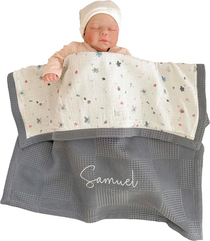Personalized Baby Blanket with Name – Handmade 100% Organic Cotton Newborn Gift | Custom Knit
