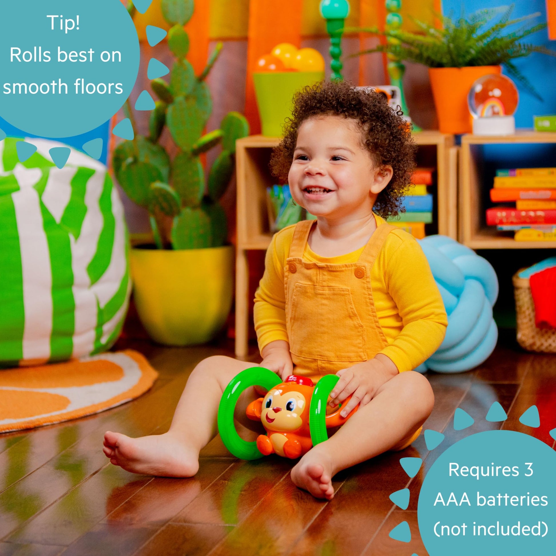 Bright Starts Roll & Glow Monkey Crawling Baby Toy with Lights and Sounds, Tummy Time Toy, 6 Months