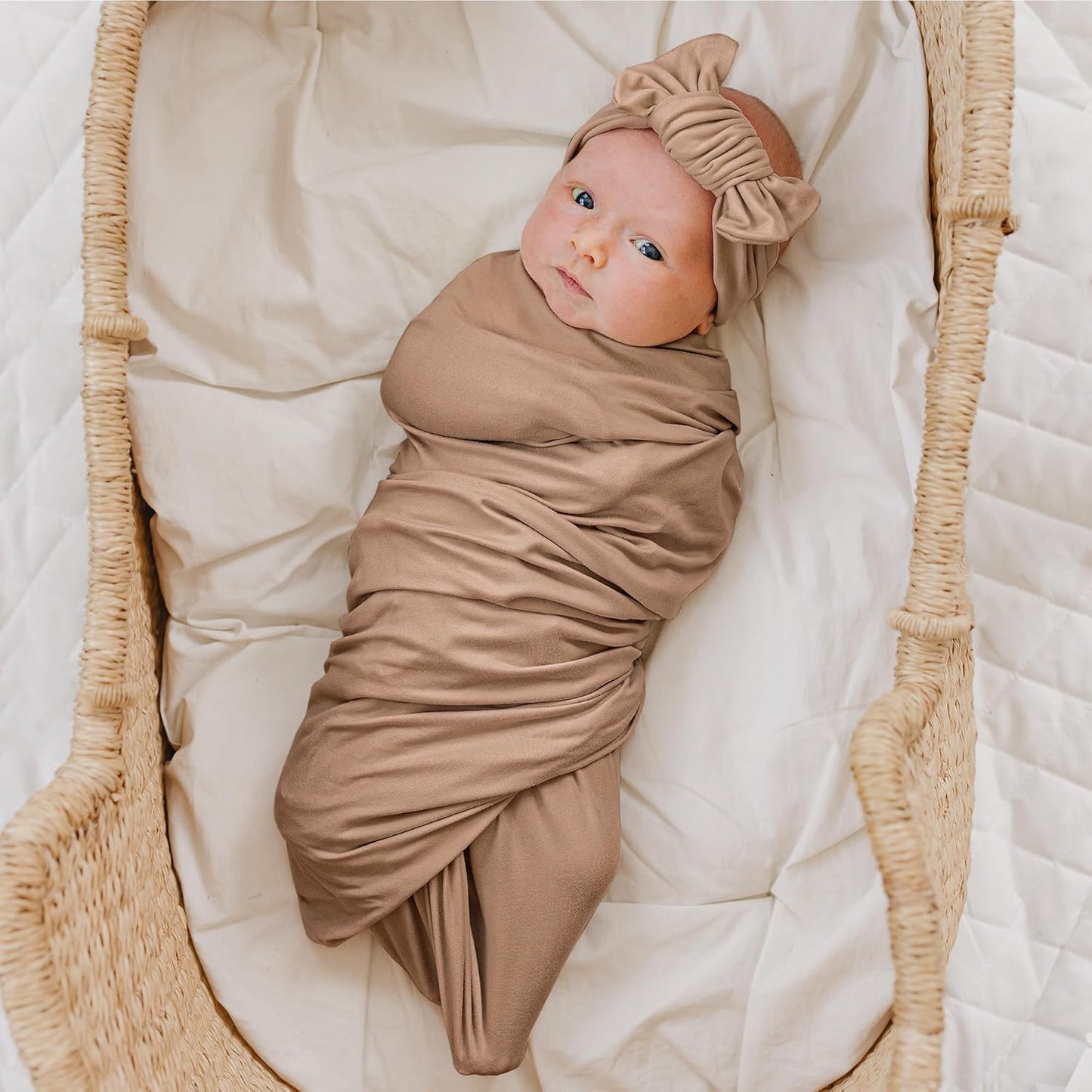 Konssy Baby Girl Newborn Receiving Blanket with Matching Headband and Beanie Set Baby Swaddle Nursery Swaddle Wrap