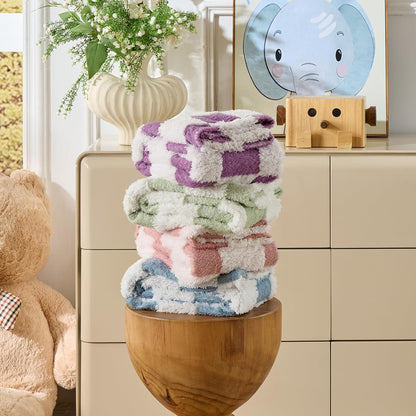 Fleece Baby Blanket for Boys 3D Checkerboard Design, Warm Cozy and Fluffy Infant Newborn Toddler Small Receiving Blankets for Crib Stroller, 30x40 Inches, Blue