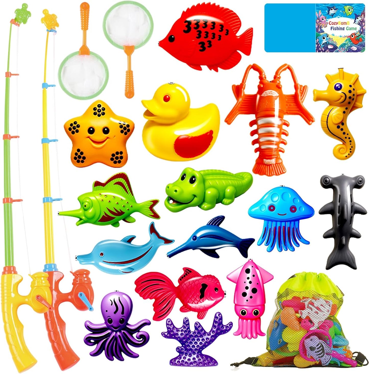 CozyBomB™ Magnetic Fishing Toys Game Set for Kids | Water Table Bathtub Kiddie Pool Party & Pole
