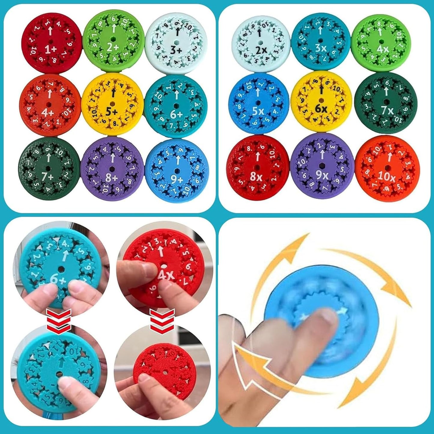 9 Pack Math Fidget Spinner，Numbers Addition & Subtraction Fidget Spinner,Math Addition Game for Kids 3+，Division & Multiplication Learning Fidget， Math Game for Home School Classroom