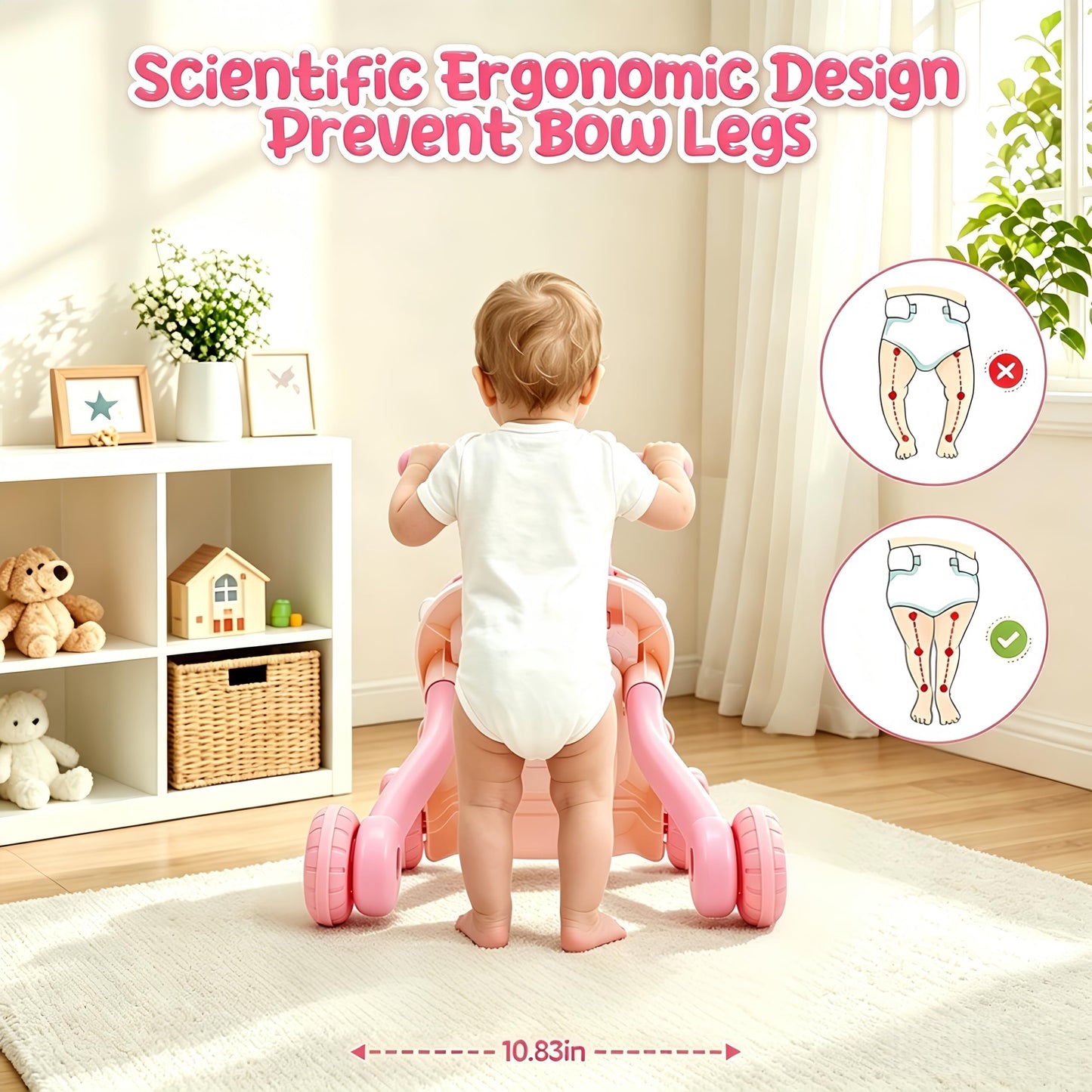 CUTE STONE 2-in-1 Baby Walker for Girls, Toddlers Learning Walker, Early Educational Push Walking