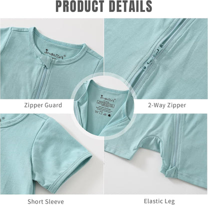 Jimonda Baby Rompers Cotton Baby Boys Baby Girls Short Sleeve Sleepers Pjs Two Way Zipper One-piece Neutral Sleep and Play
