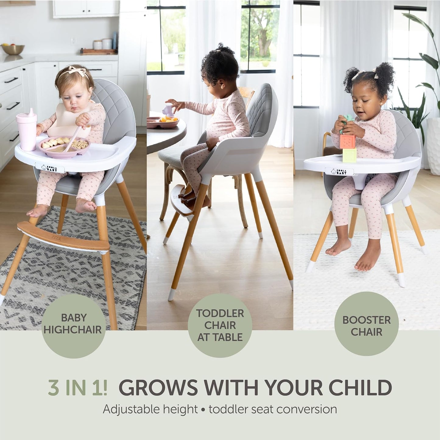 Convertible High Chair for Babies, Toddlers, Kids & Children - Wooden Highchair with Adjustable