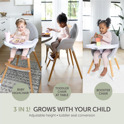 Convertible High Chair for Babies, Toddlers, Kids & Children - Wooden Highchair with Adjustable