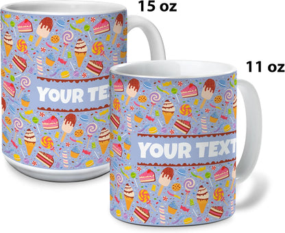 Personalized Mug for Kids - Sweets - Custom Name/Text, Ceramic Hot Chocolate/Cocoa/Coffee Cup for Boys/Girls, Birthday/Christmas/Holiday Gift - 15 oz, Navy Blue Handle