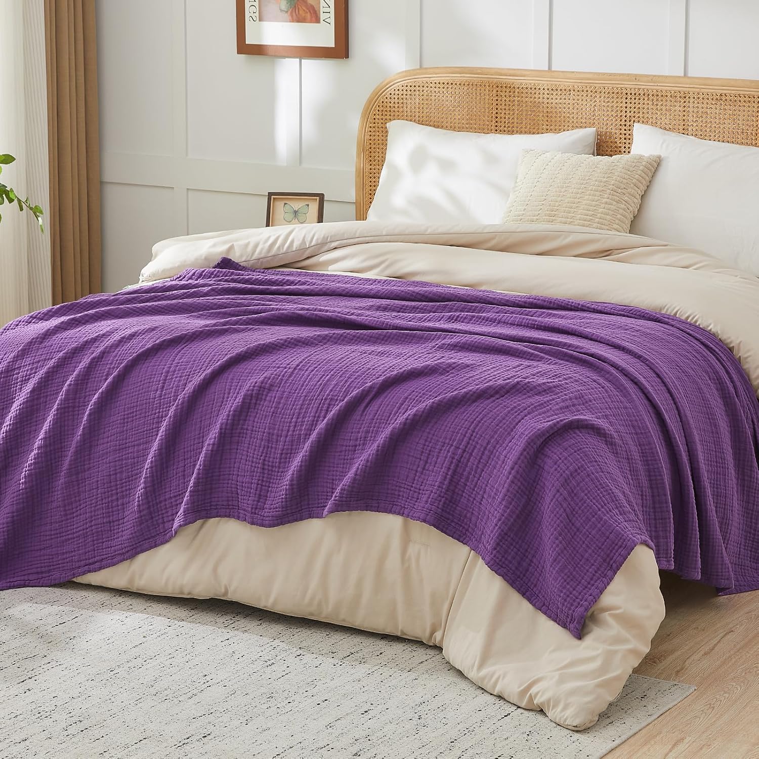 EMME Cotton Muslin King Blanket Bed Layering Breathable Gauze Blanket Soft Lightweight Blankets