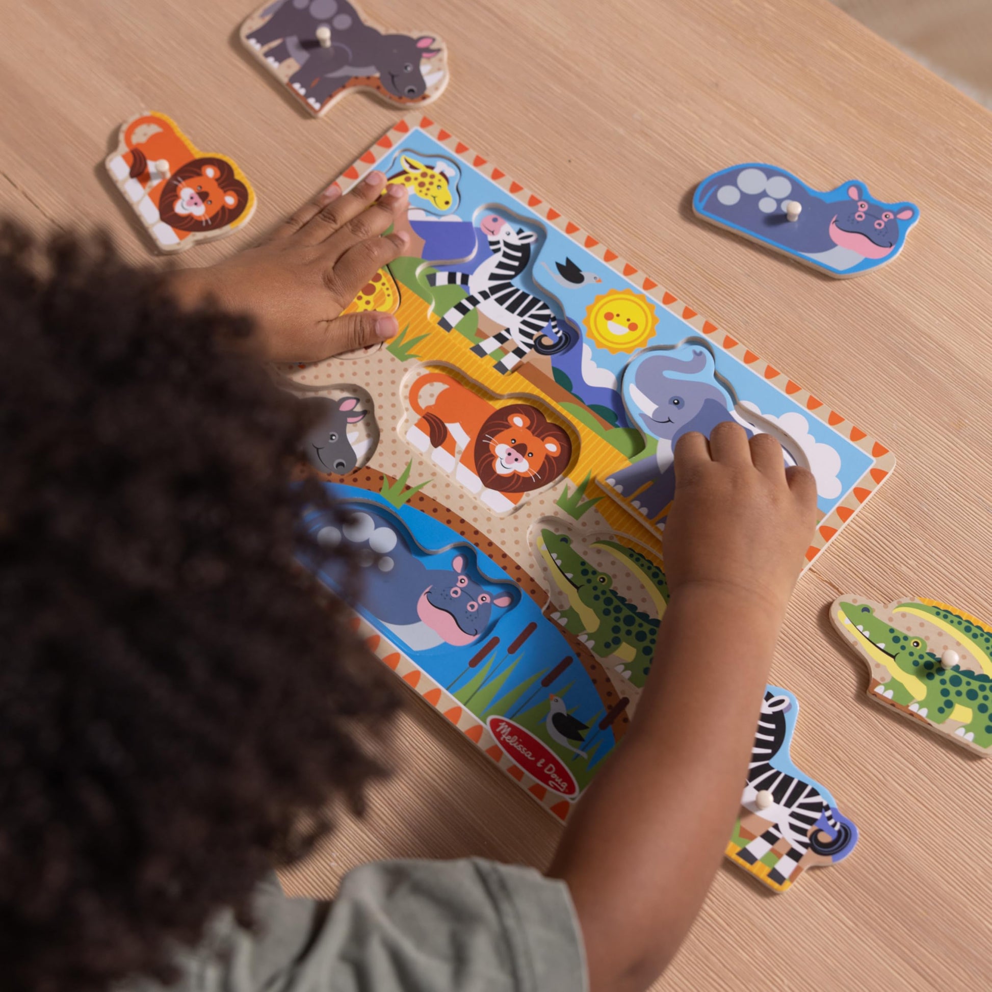 Melissa & Doug Wooden Peg Puzzle Set – 4-Pack Vehicle, Farm, Safari & Pet Animal Themes