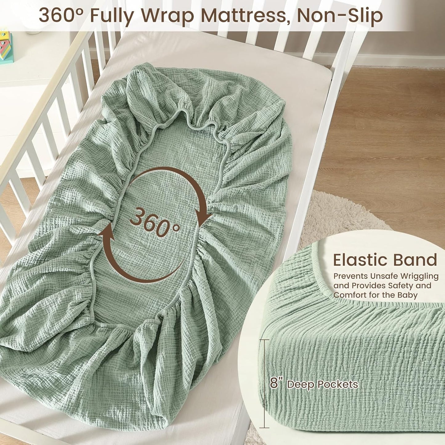 david's kids Muslin Crib Sheets for Boys Girls, 2 Pack 100% Cotton Soft Breathable Fitted Baby