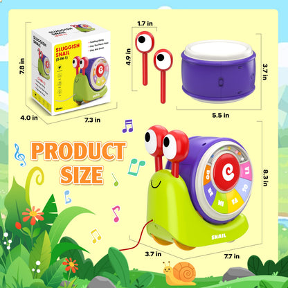 Ciesa 3 in 1 Musical Toddler Toys for 1-3 Year Old, Pull Along Snail Toy with Baby Piano and Light