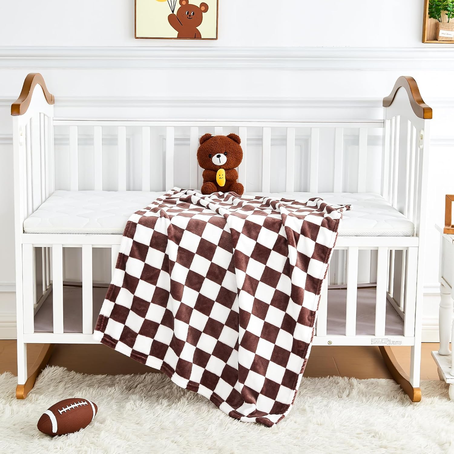 Yurhap Checkered Baby Blanket Fleece Baby Blankets Neutral for Boys Girls, Super Soft Warm