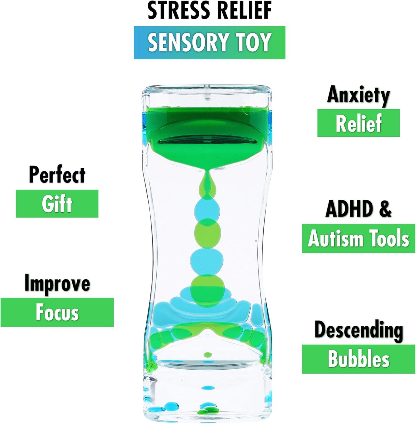 Liquid Motion Bubbler Sensory Toys – 2 Pc Set Bundle Stretchy String Fidget Toys Timer for Stress Relief and Anxiety Relief Great Water Oil Toy for ADHD Autism ADD Hyperactivity Relaxation figit Green