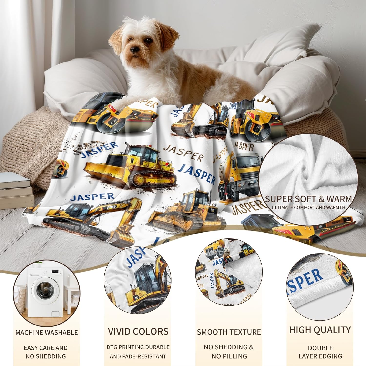 Ship Next Day, Personalized Truck Blanket - Printed in USA, Custom Name Blankets for Kids with