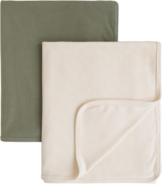 Konssy Knit Baby Blanket 2 Pack, Soft Ribbed Swaddle Receiving Blankets for Boys & Girls