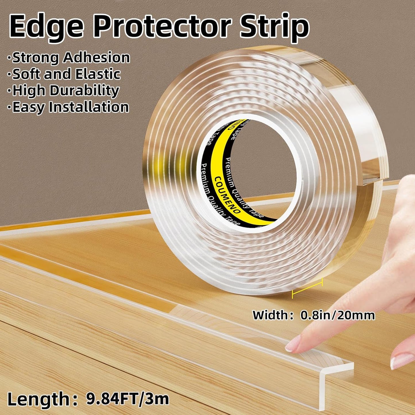 Clear Edge Protector with Strong Adhesive, Bumper Strip Corner Guards 0.8inX9.84FT