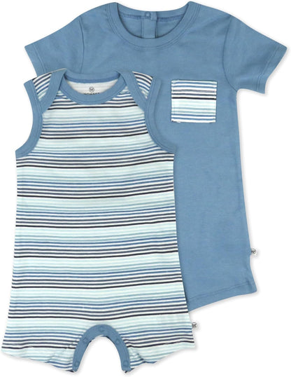 HonestBaby Short Sleeve and Tank Romper 100% Organic Cotton for Infant Baby and Toddler Boys